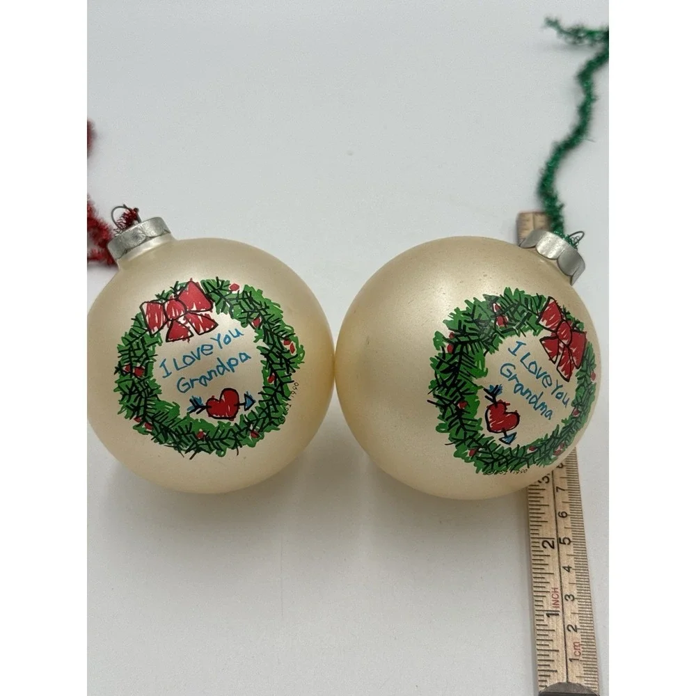 VTG  Set 2 Christmas Ornament Balls Grandpa & Grandma Holiday